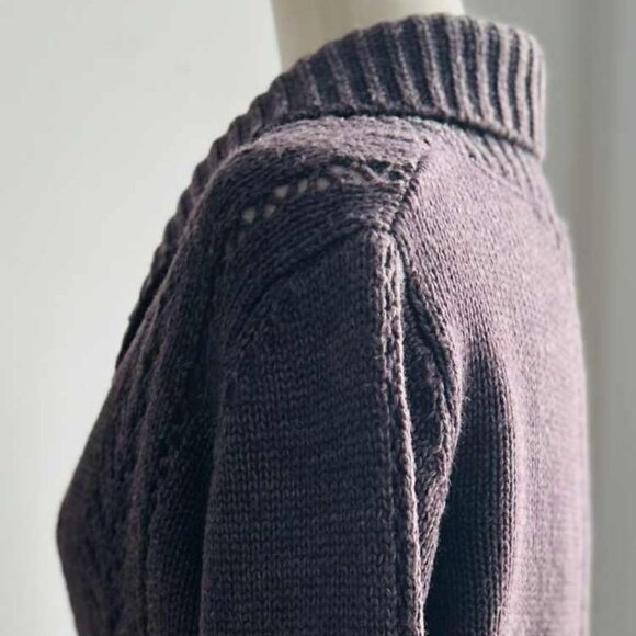 Bianco & Blu Smoky Plum Heather Lacy Knit Wool Cardigan with Satin Tie – EU M - Picture 5 of 11